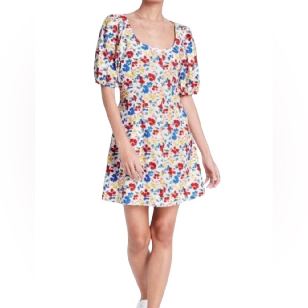 Rixo Linen Floral Dress Button Down 4 Scoop Neck